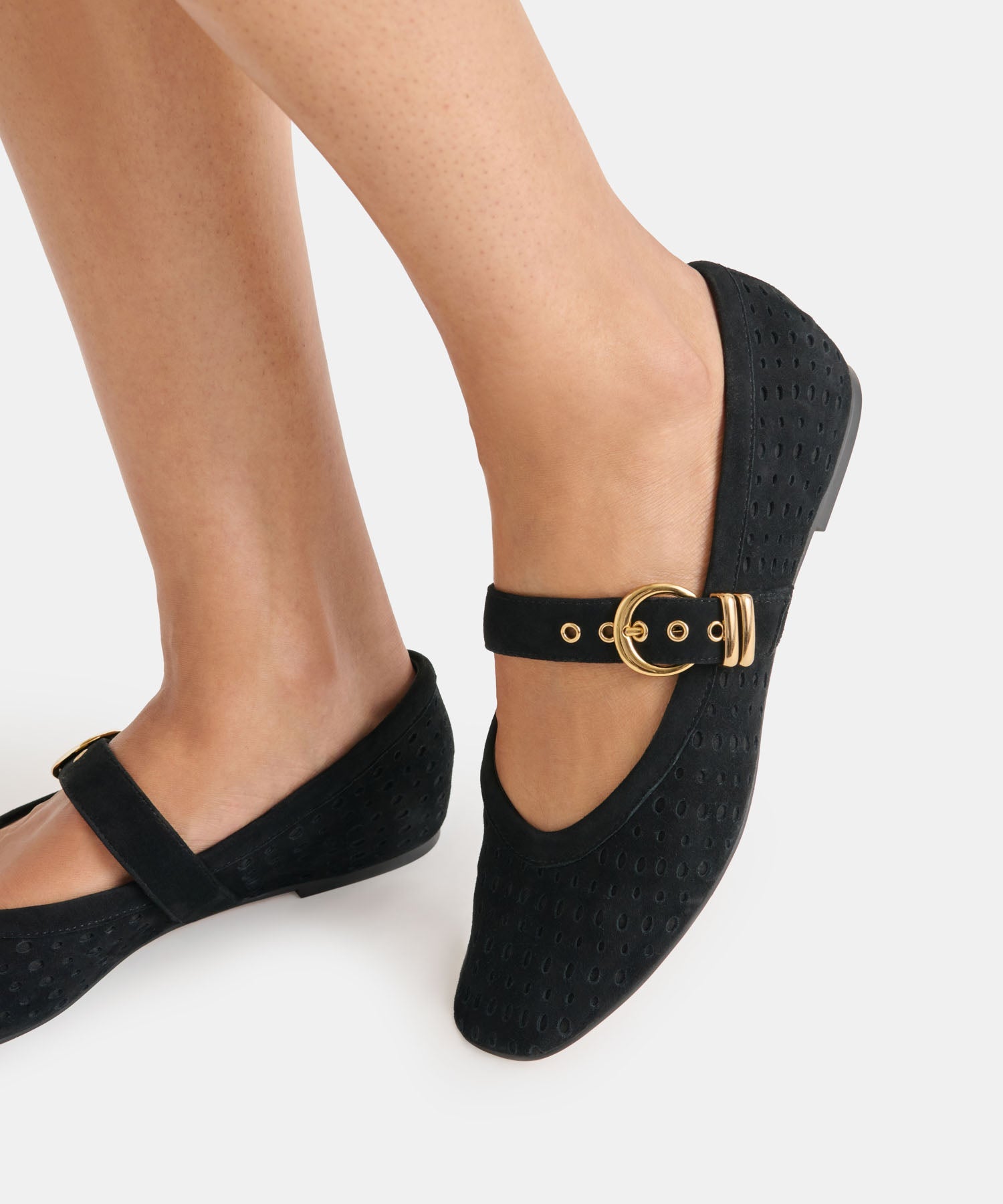 MIKELA BALLET FLATS ONYX PERFORATED SUEDE