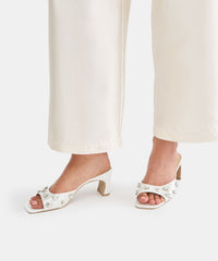 GENENE RHINESTONE HEELS WHITE SATIN