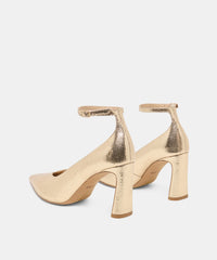 KARSIN HEELS GOLD EMBOSSED LEATHER
